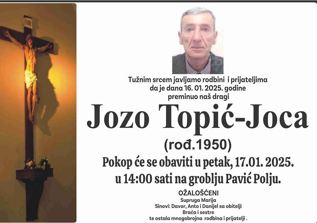 Preminuo otac vlč. Davora i p. Ante Topića