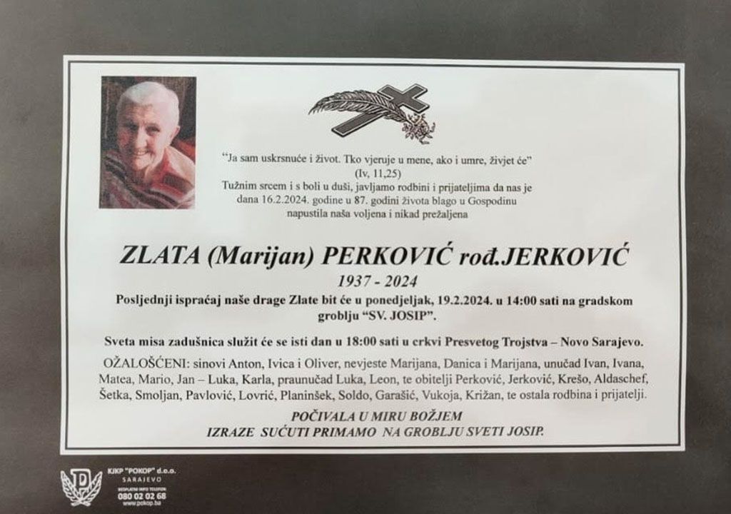 Preminula Zlata Perković, majka pokojnog svećenika vlč. Marinka